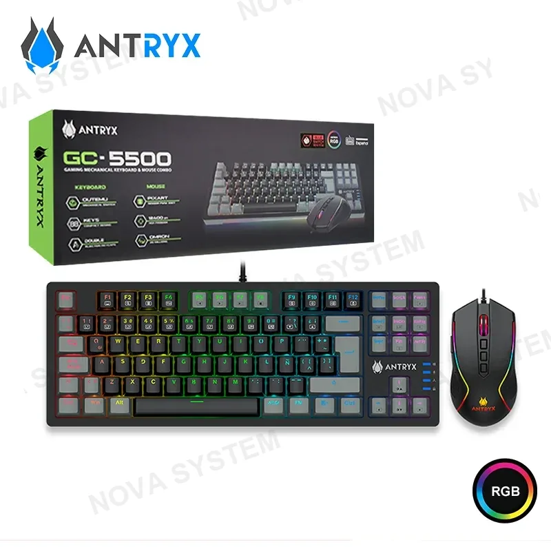 Antryx COMBO ANTRYX GC-5500 NEGRO ( AGC-5500KRE-XX ) TECLADO+MOUSE | MECANICO 60 | SWITCH RED | RGB