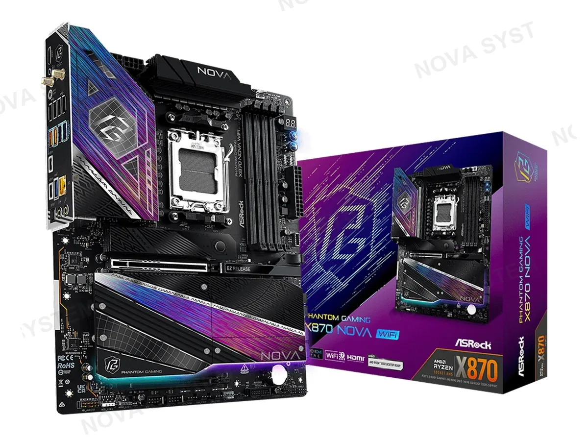 ASROCK PLACA MADRE ASROCK X870 NOVA WIFI (X870 NOVA WIFI ) SOCKET AM5, RAM DDDR5 BUSS 8000OC MHZ, WIFI 7