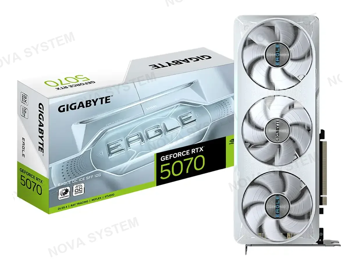 GIGABYTE TARJETA DE VIDEO GIGABYTE GEFORCE RTX 5070 12GB GDDR7 EAGLE OC ICE SFF (GV-N5070EAGLEOC ICE-12GD) BLANCO, NVIDIA 192 BITS, 3 VENTILADORES