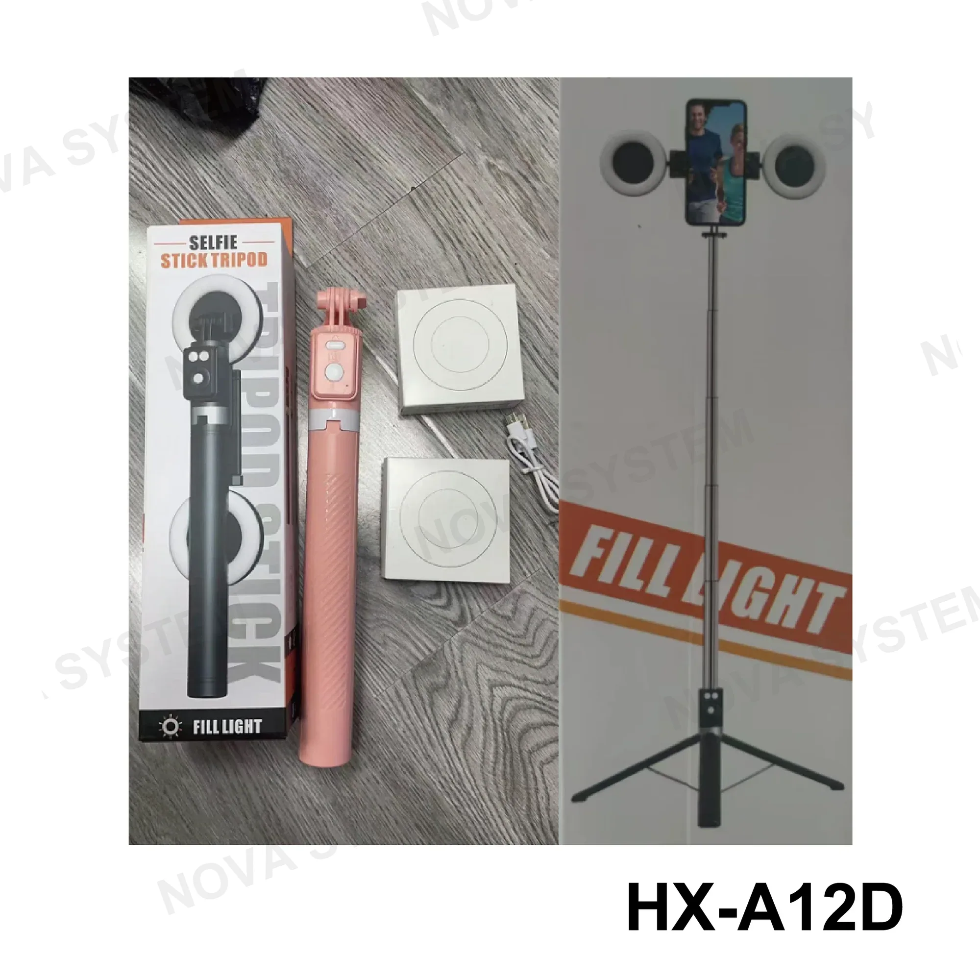 HX-A12D Selfie Stick Bluetooth Con Tripode Y Doble Luz Led 1.7m