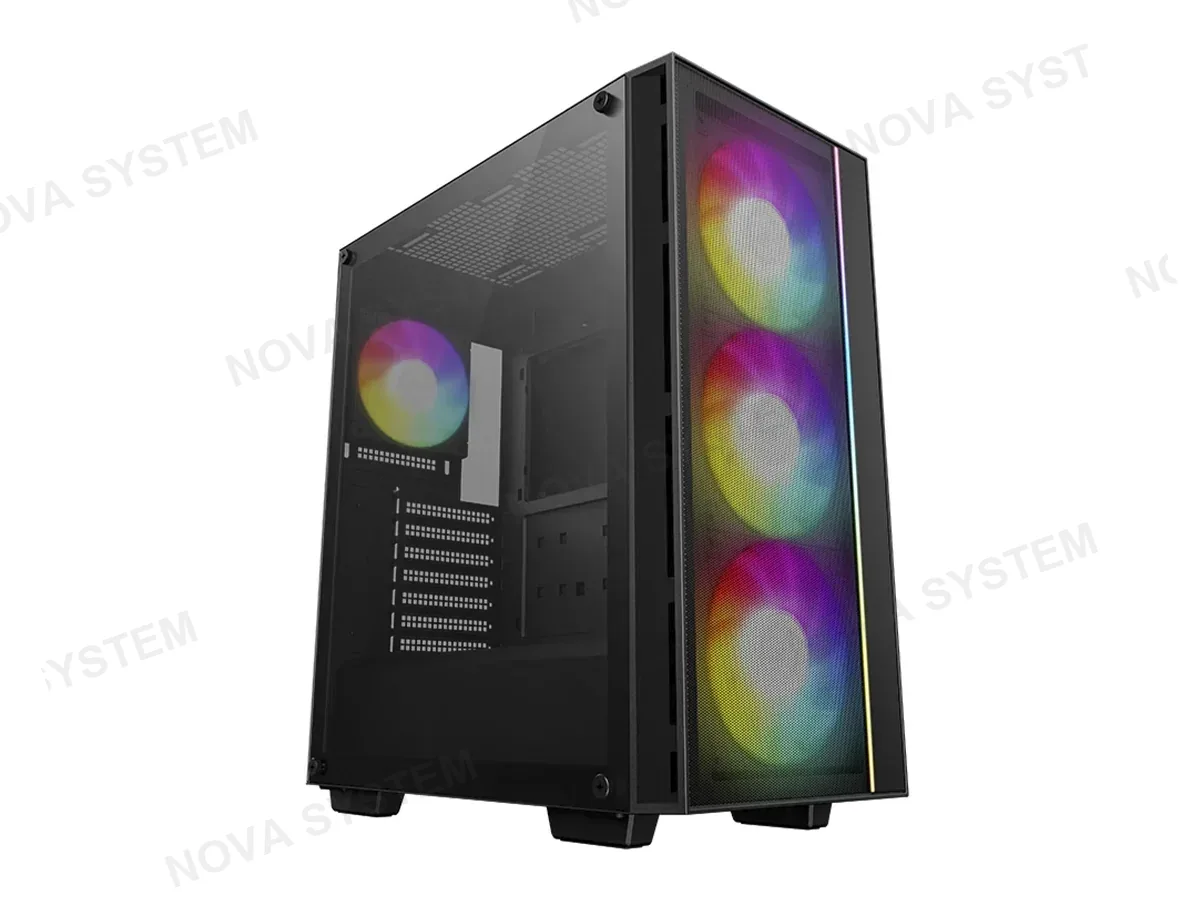 DEEPCOOL CASE DEEPCOOL MATREXX 55 MESH V4, S/FUENTE (R-MATREXX55-BKAGA4-G-4) PANEL DE VIDRIO, 4 VENTILADORES, LED ARGB, NEGRO