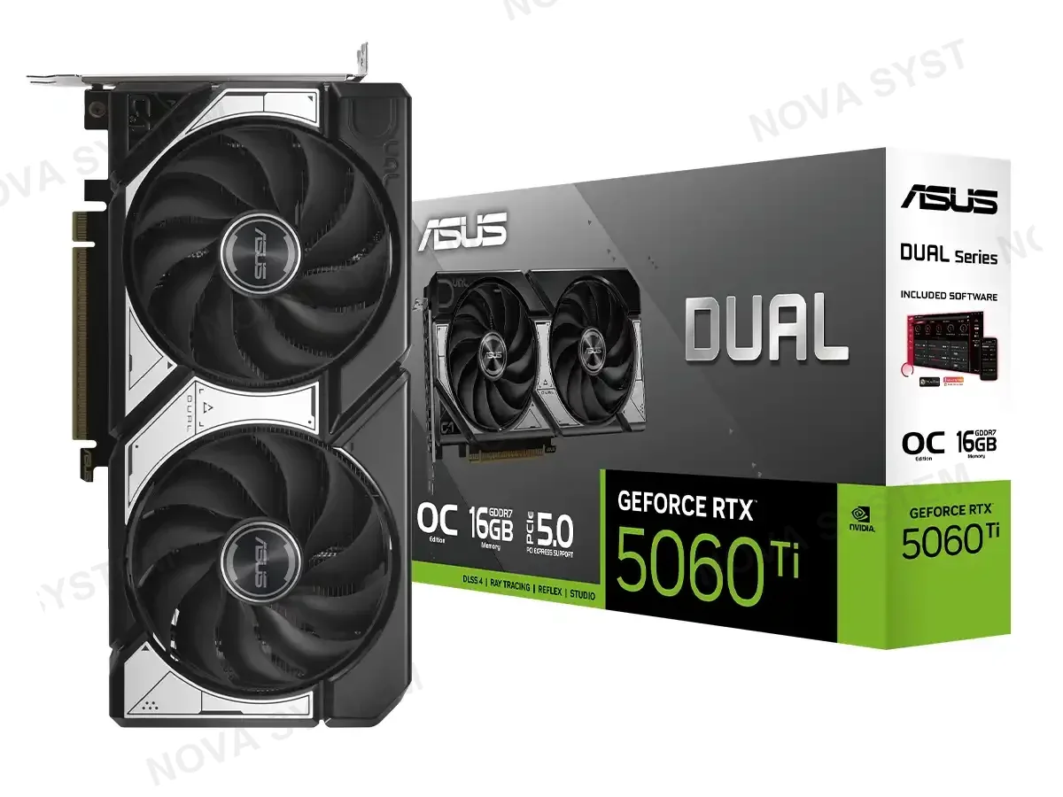 ASUS TARJETA DE VIDEO ASUS GEFORCE RTX 5060 TI 16GB DUAL OC GDDR7 (DUAL-RTX5060TI-O16G) NVIDIA 128 BITS, 2 VENTILADORES