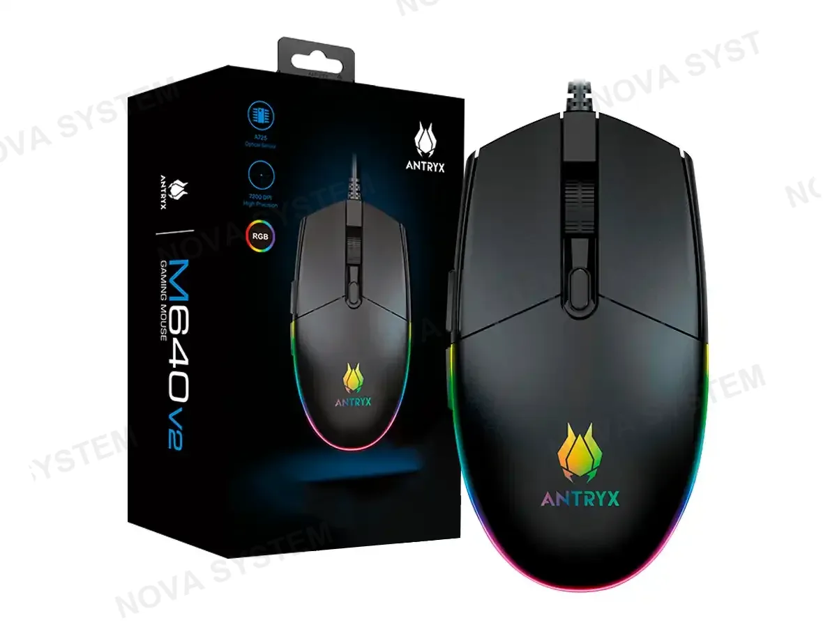 ANTRYX MOUSE ANTRYX CHROME STORM M640 V2 GAMING, SENSOR HASTA 7,200 DPI, ILUMINACION RGB, CON 7 BOTONES, CONEXION USB, COLOR NEGRO (AGM-M640KV2)