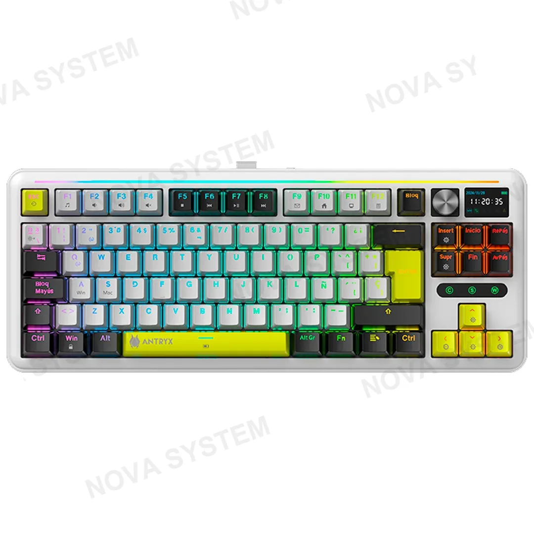 ANTRYX TECLADO MECANICO INALAMBRICO ANTRYX TK950 PRO WHITE BLUE SWITCH GATERON 2.4G