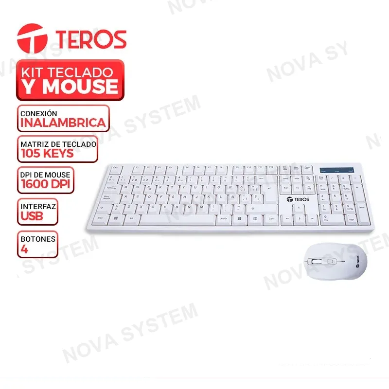 TEROS KIT TECLADO + MOUSE TEROS TE-5016S, INALAMBRICO, WHITE