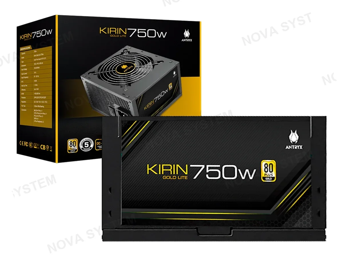 ANTRYX FUENTE DE PODER ANTRYX 750W ATX, GOLD 80 PLUS, KIRIN LITE 750, COLOR NEGRO (GPW750S)
