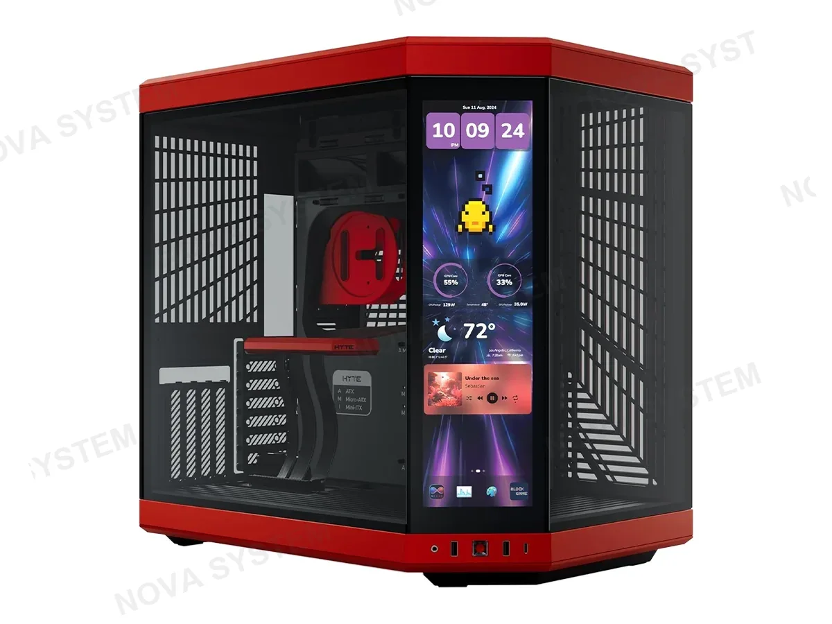 HYTE CASE HYTE Y70 TOUCH I S/FUENTE INFINITE WITH 14.9" BLACK - CHERRY (CS-HYTE-Y70TTI-RB) MID TOWER, PANELES DE VIDRIO TEMPLADO, ROJO Y NEGRO
