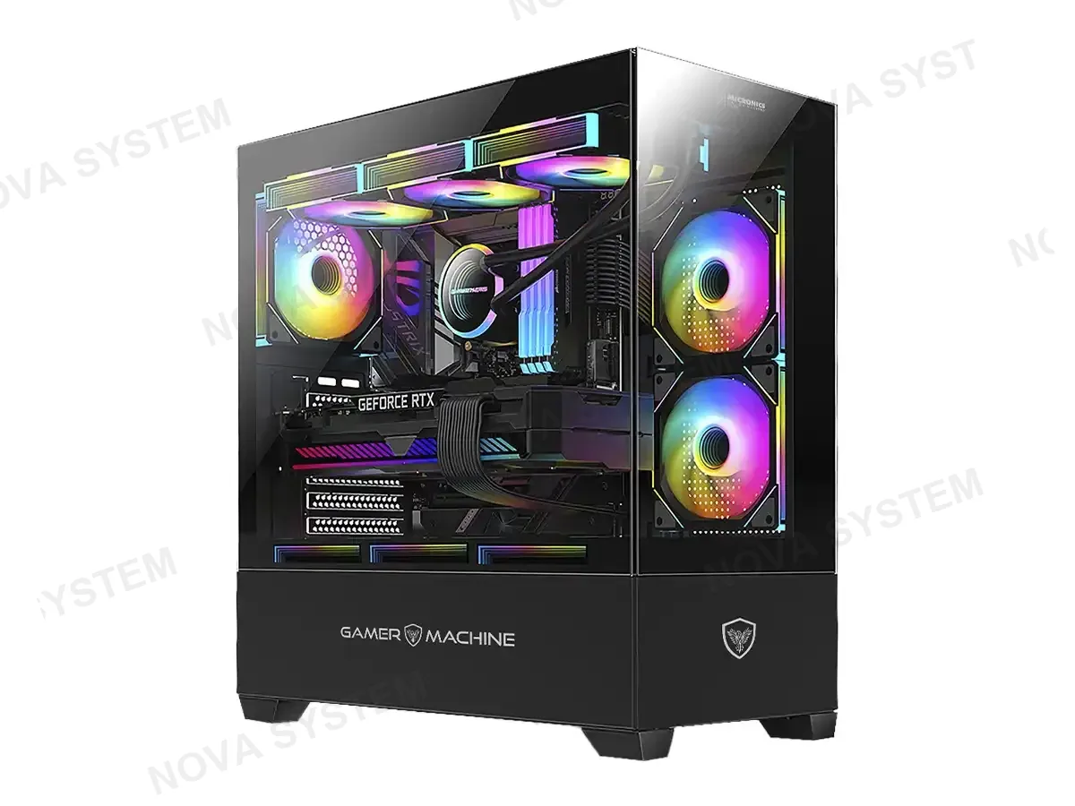 MICRONICS CASE MICRONICS GAMER MACHINE ICUBE (ICUBE MIC GC800BK) PANELES DE VIDRIO, 4 VENTILADORES, LED RGB, NEGRO
