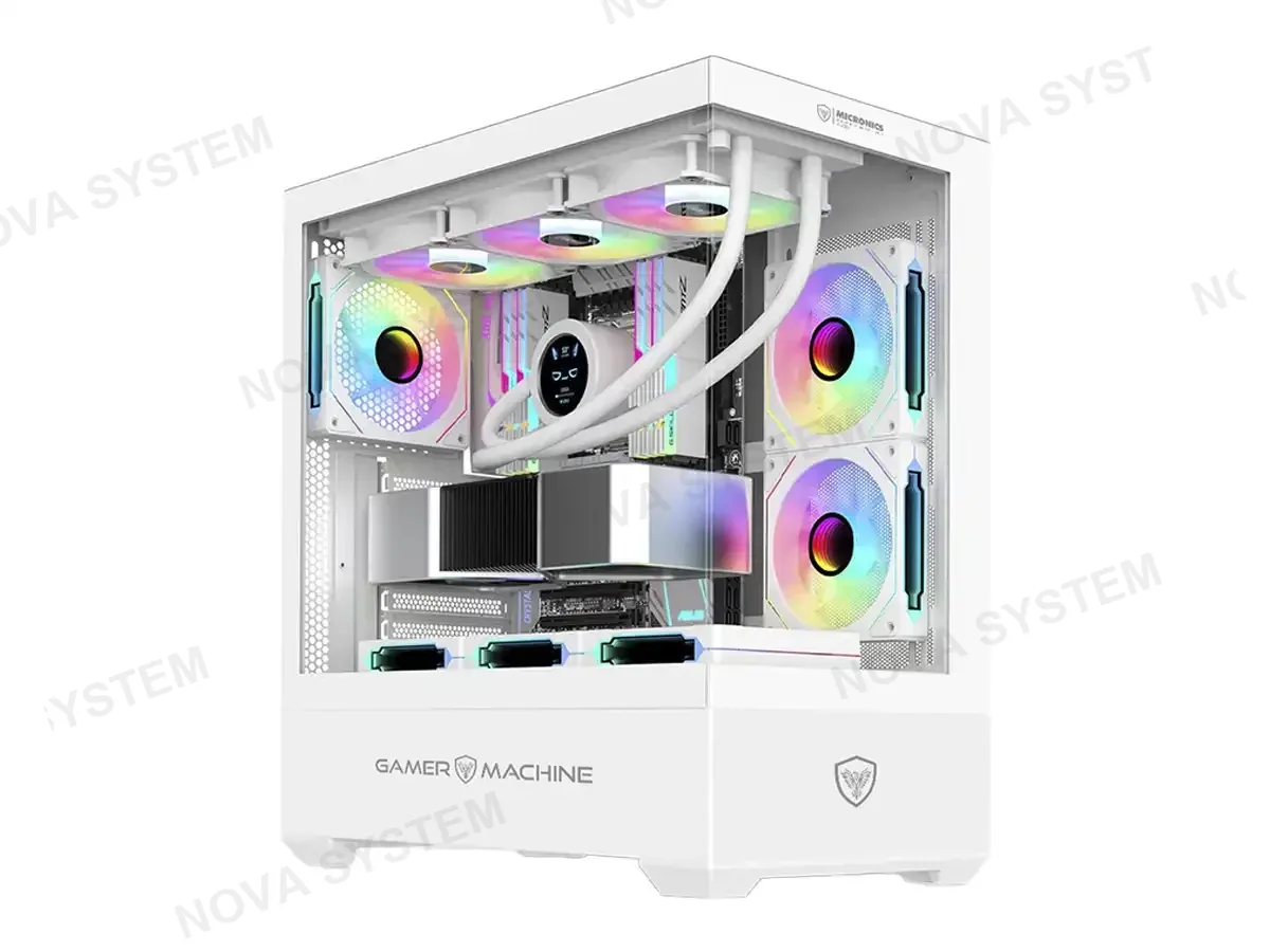 MICRONICS CASE MICRONICS GAMER MACHINE ICUBE (ICUBE MIC GC800WH) PANELES DE VIDRIO, 4 VENTILADORES, LED RGB, BLANCO
