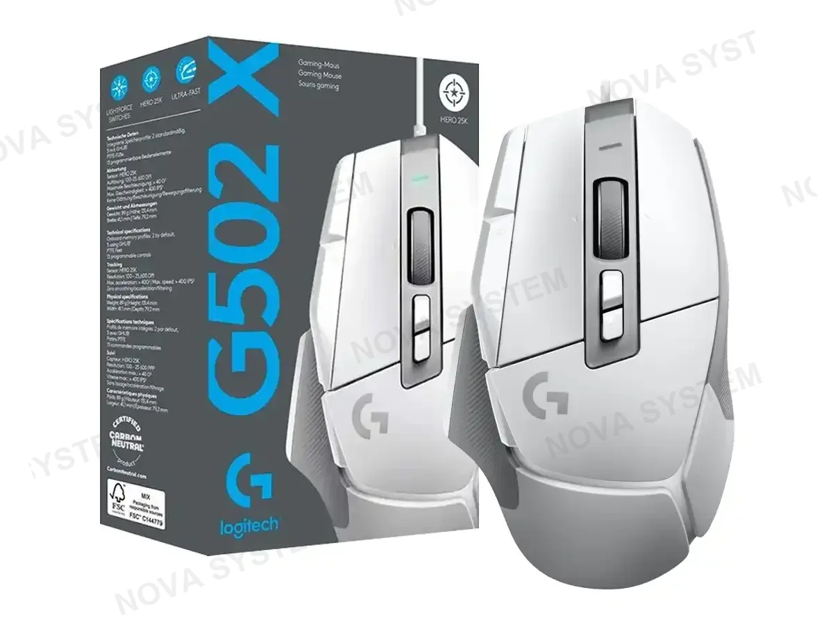 LOGITECH MOUSE LOGITECH G502 X GAMING (910-006144) HASTA 25.600 DPI, 13 BOTONES PROGRAMABLES, BLANCO