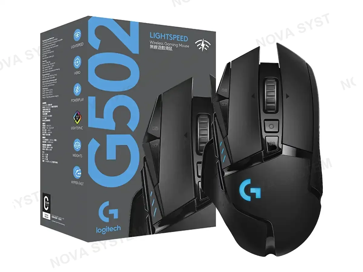 LOGITECH MOUSE INALAMBRICO LOGITECH G502 LIGHTSPEED GAMING (910-005565) HASTA 25.600 DPI, 11 BOTONES PROGRAMABLES, RECEPTOR USB, RGB, NEGRO