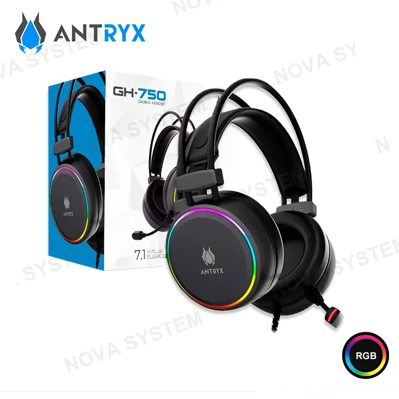 ANTRYX AUDIFONOS ANTRYX GH-750 BLACK RGB CON MICROFONO SONIDO 7.1 VIRTUAL CONEXIÓN USB (PN:AGH-750G7R)