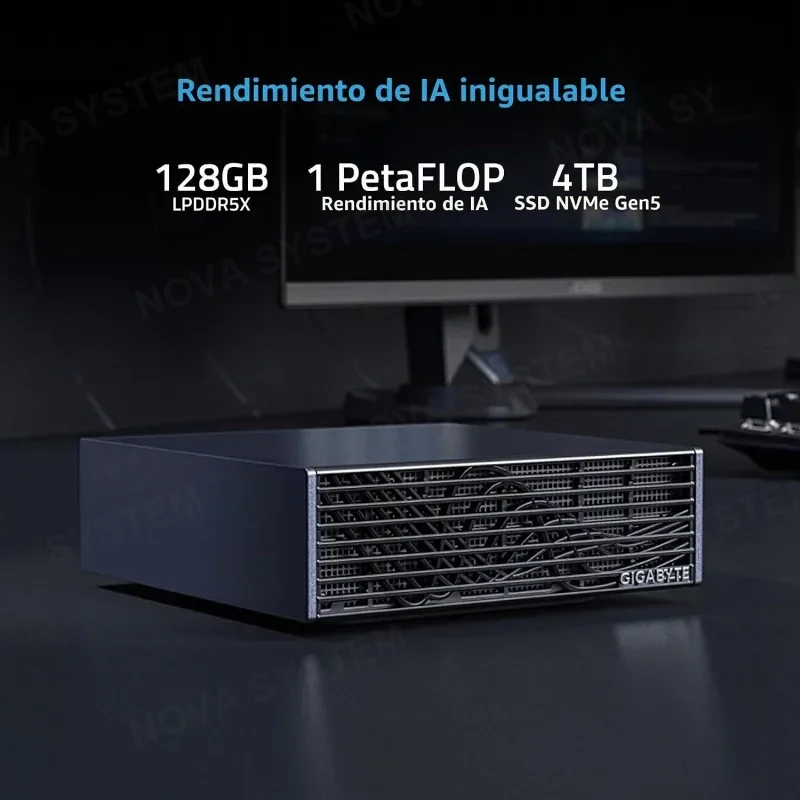 GIGABYTE AI TOP Atom - Supercomputadora personal con inteligencia artificial, Arm Cortex-X295 + Cortex A725, NVIDIA® Blackwell Architecture, 128 GB LPDDR5X, SSD PCIe 5.0 NVMe de 4 TB