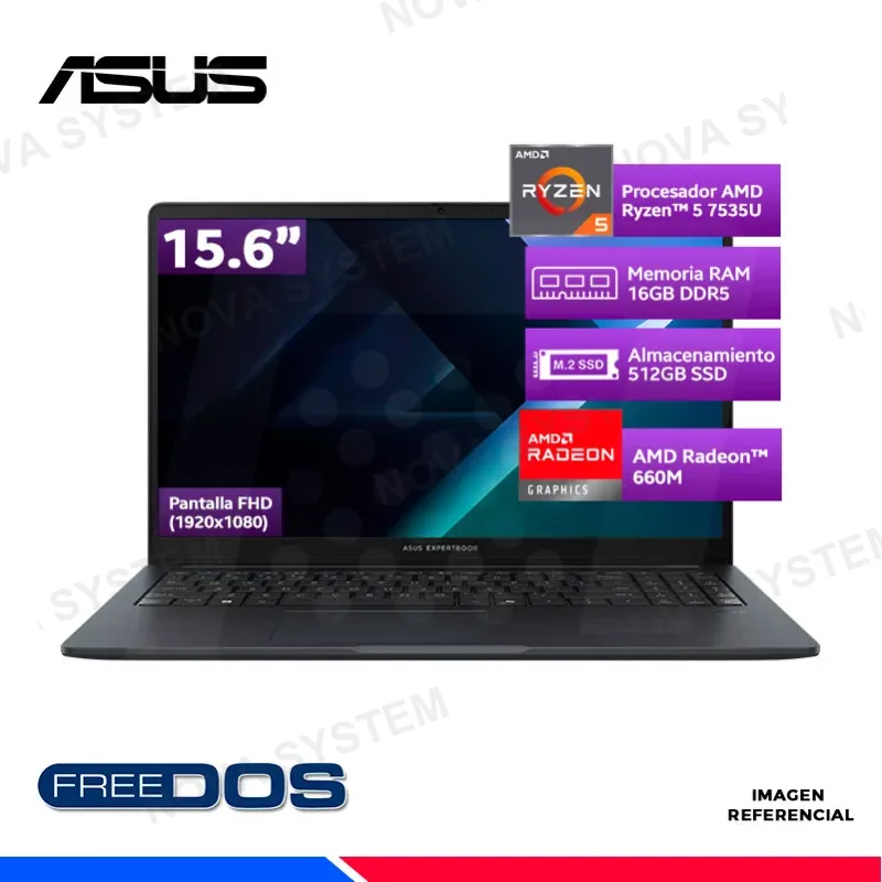 LAPTOP ASUS ExpertBook BM1503CDA-S72310, Amd Ryzen 5-7535U, SSD 512GB, 16GB DDR5, 15.6" FHD