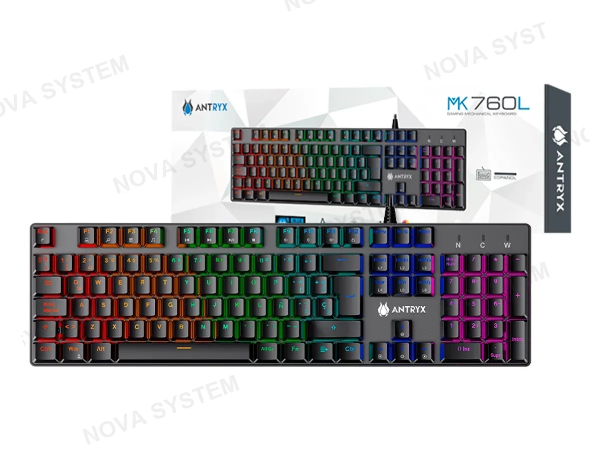 ANTRYX TECLADO GAMER ANTRYX MK760L BLACK (AMK-760LKRE-SP) MECANICO, SWITCH RED, NEGRO