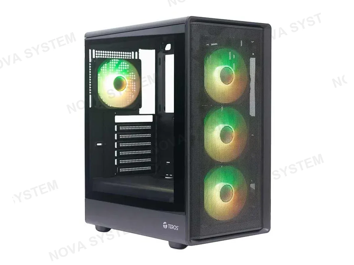 TEROS CASE TEROS TE-1323G SIN FUENTE (TE-1323G) MID TOWER, 4 VENTILADORES RGB NEGRO