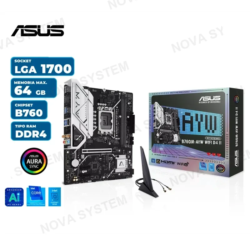 PLACA MADRE ASUS B760M-AYW WIFI D4 II INTEL LGA1700 DDR4 (PN: 90MB1MG0-MVAAY0)