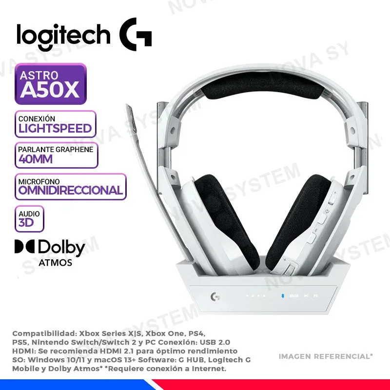 AURICULAR LOGITECH ASTRO A50 X, INALAMBRICO/BT, RGB, WHITE