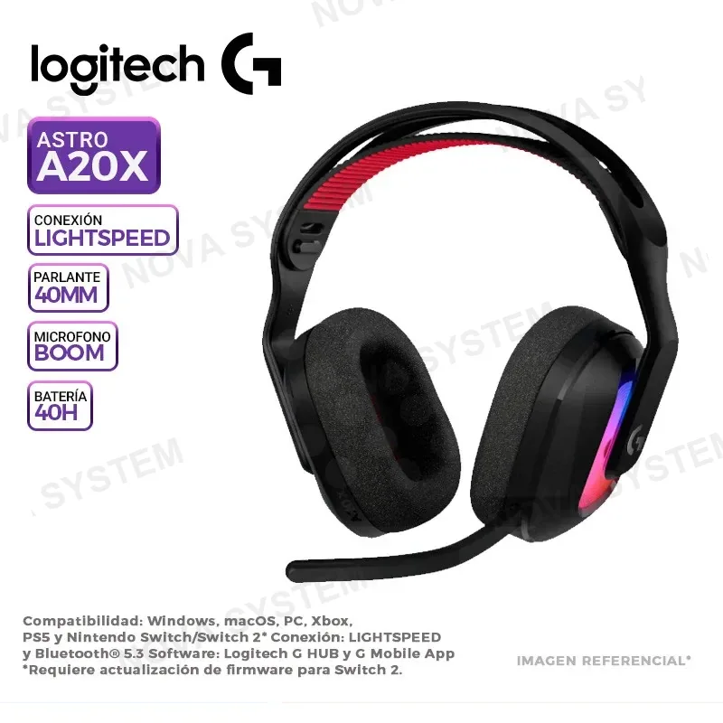 AURICULAR LOGITECH ASTRO A20X, INALAMBRICO/BT, RGB, BLACK