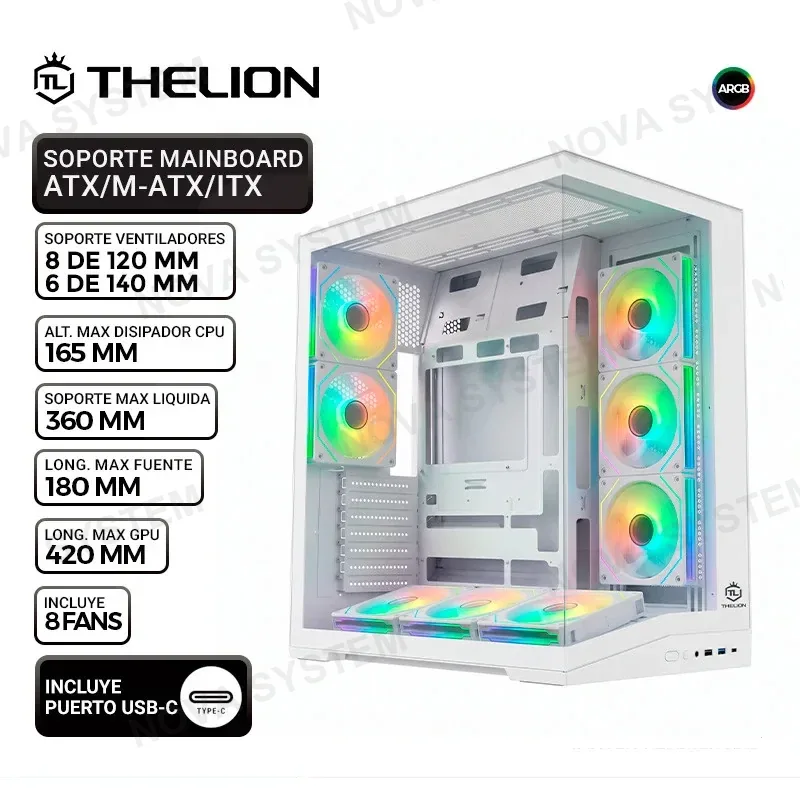 THELION CASE THELION MG216 WHITE, 8 FAN ARGB, V/TEMPLADO