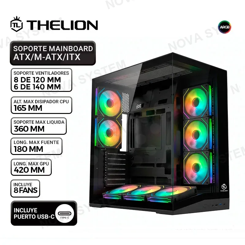 THELION CASE THELION MG216 BLACK, 8 FAN ARGB, V/TEMPLADO